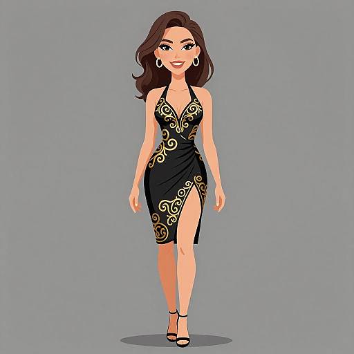 Elegant Woman in Black Evening Dress