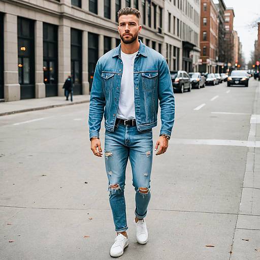 Street Style Slender Male in Denim
