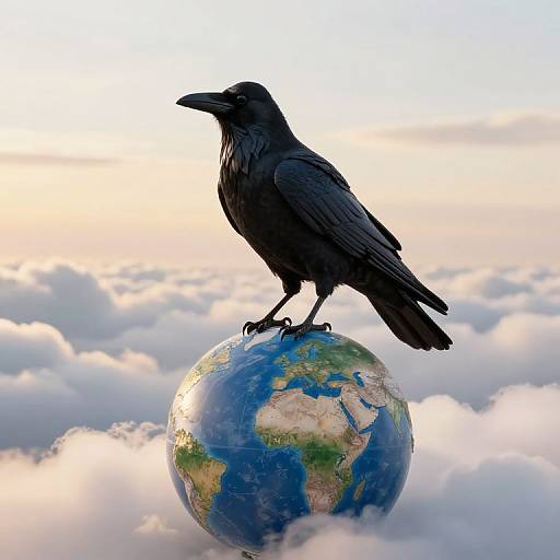 Surreal Crow on Miniature Globe