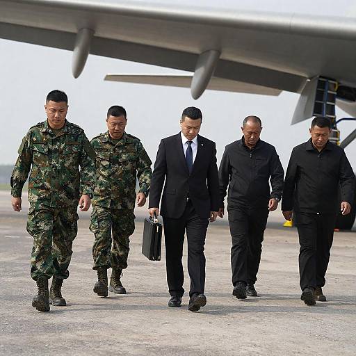 Six Men Walking Beneath Large Aircraft