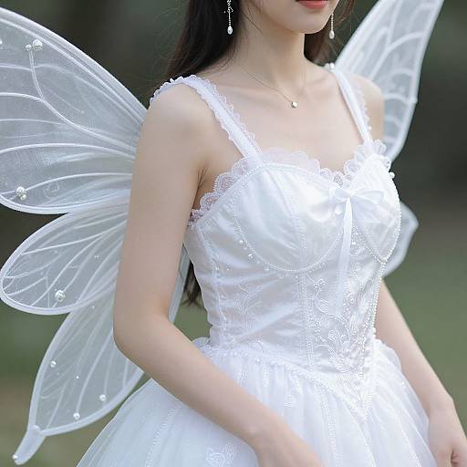 Close-Up White Fairy Costume Woman