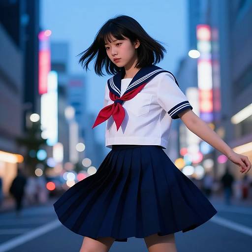 Vibrant Japanese Schoolgirl in Neon City