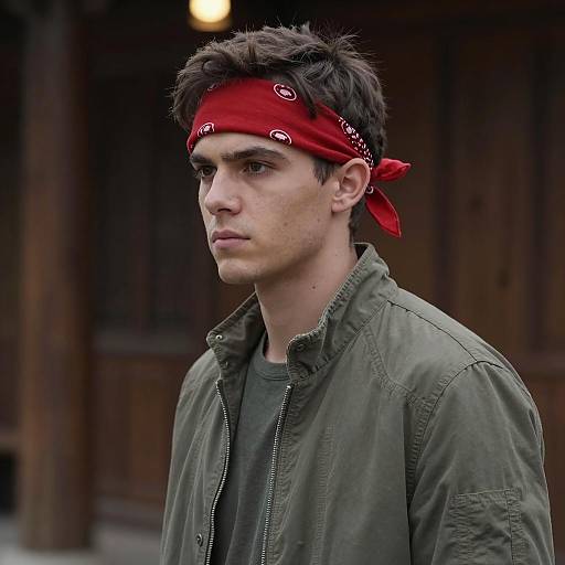 Serious Young Man in Olive Jacket