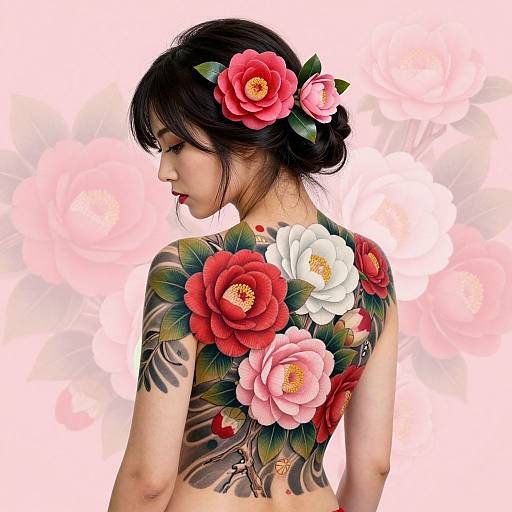 Japanese Woman with Camellia Tattoo