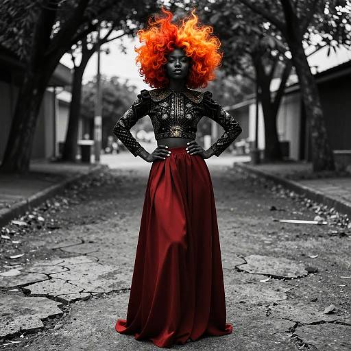 Fiery Afro Woman in Bold Fashion
