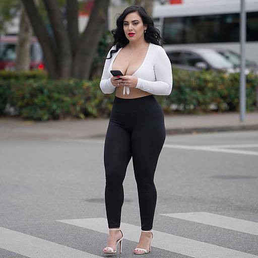 Curvy Woman on City Crosswalk