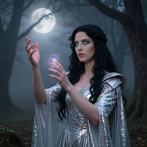 Nordic Sorceress in Moonlit Forest