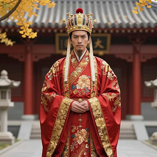 Chinese King in Traditional Red and Gold Robes