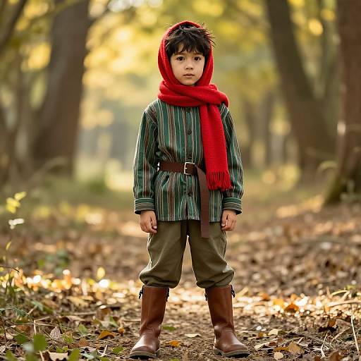 Adventurous Boy in Sunlit Forest