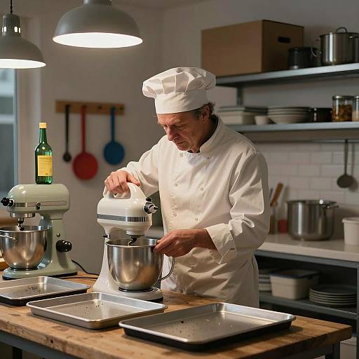 Focused Chef in a Cluttered Kitchen