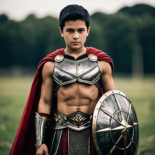 Muscular Spartan Warrior Boy in Costume