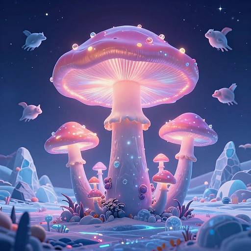 Neon Mushrooms in Mystic Tundra
