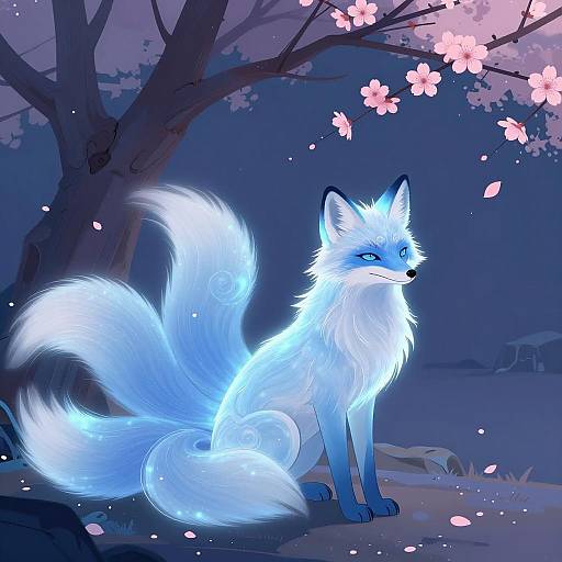 Ethereal Glowing Blue Fox Illustration
