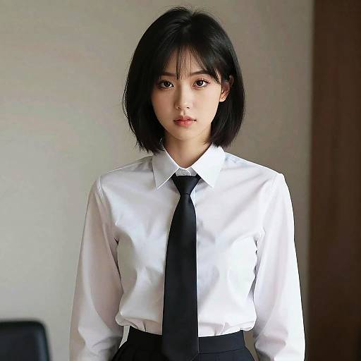 Young Woman in White Shirt and Black Tie