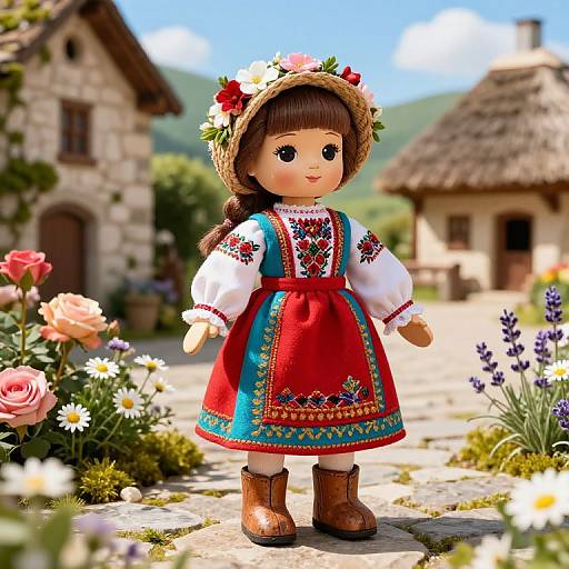 Charming Wooden Doll in Folk Attire