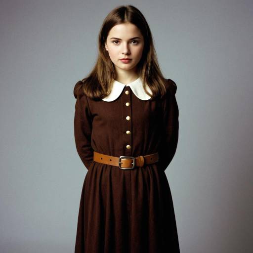 Young Woman in Vintage Brown Dress