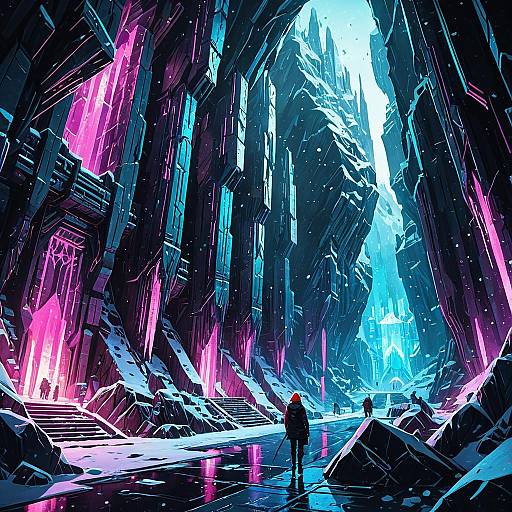 Cyberpunk Crystal Cavern in Frozen Mountain