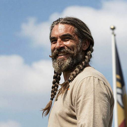 Mischievous Grizzled Man with Braids