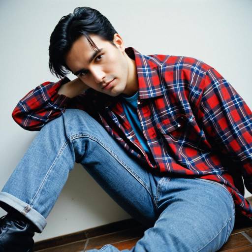 Young Man in Red and Blue Plaid Shirt Sitting Indoors