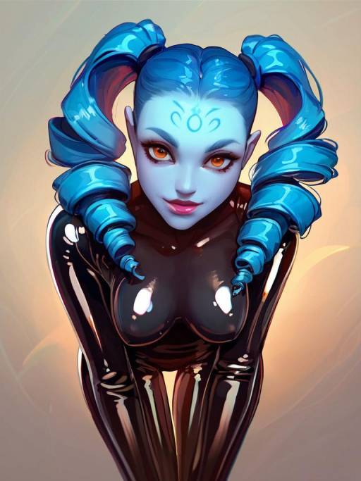 Cute Alien Girl in Shiny Bodysuit