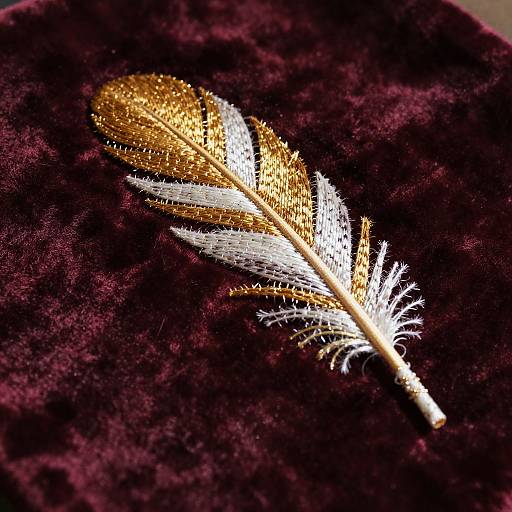 Intricate Golden Feather Embroidery Design
