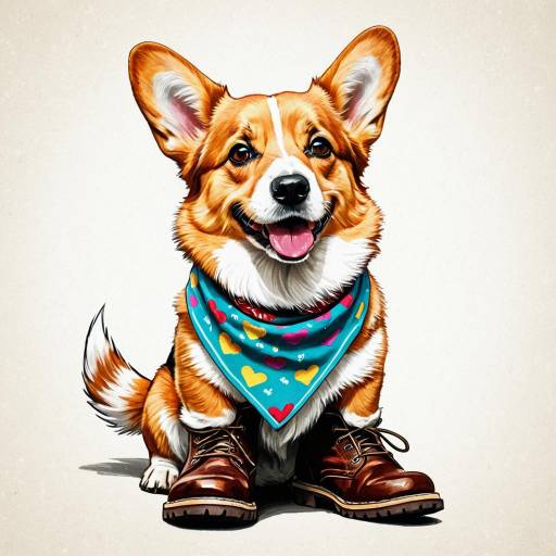 Happy Corgi with Bandana and Boots Happy Corgi with Bandana and Boots