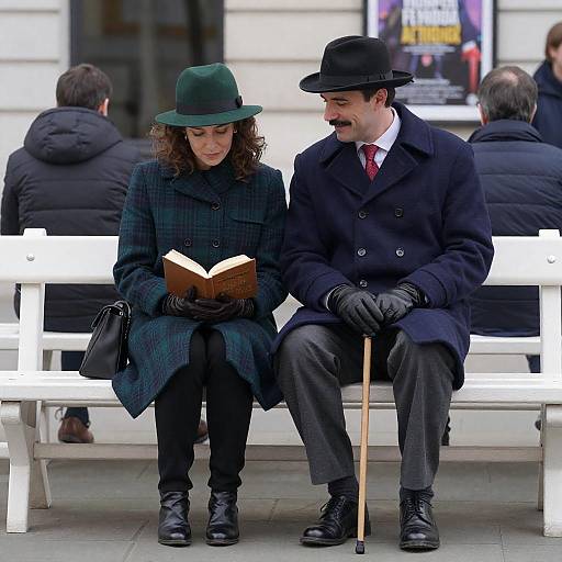 Couple on White Bench in Urban Scene