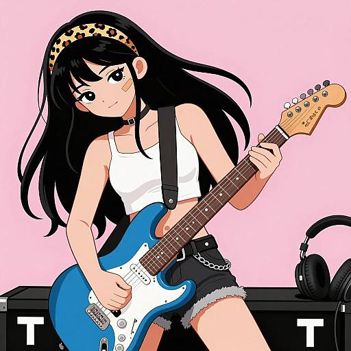 Anime Girl Rocking Out with Guitar