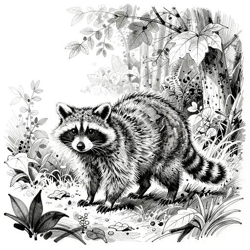 Expressive Black and White Raccoon Sketch