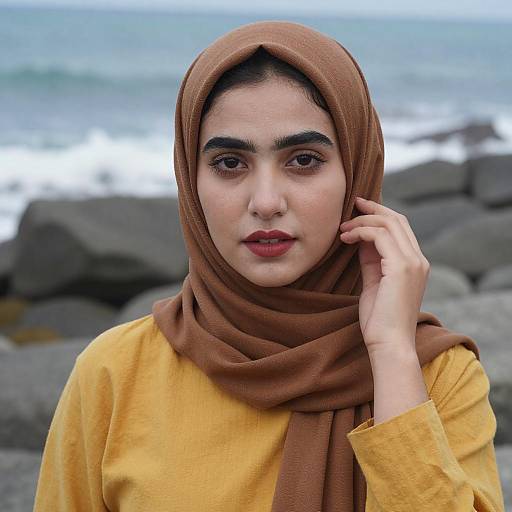 Portrait of Woman by Rocky Shore