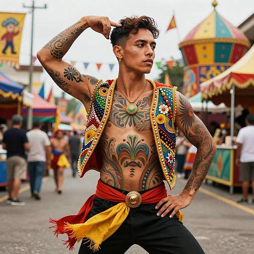 Vibrant Tattooed Carnival Dancer Portrait