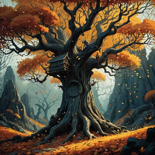 Magical Autumn Tree in Fantasy Style