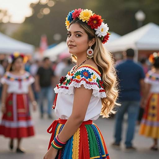 Vibrant Festival Dress with Flower Crown