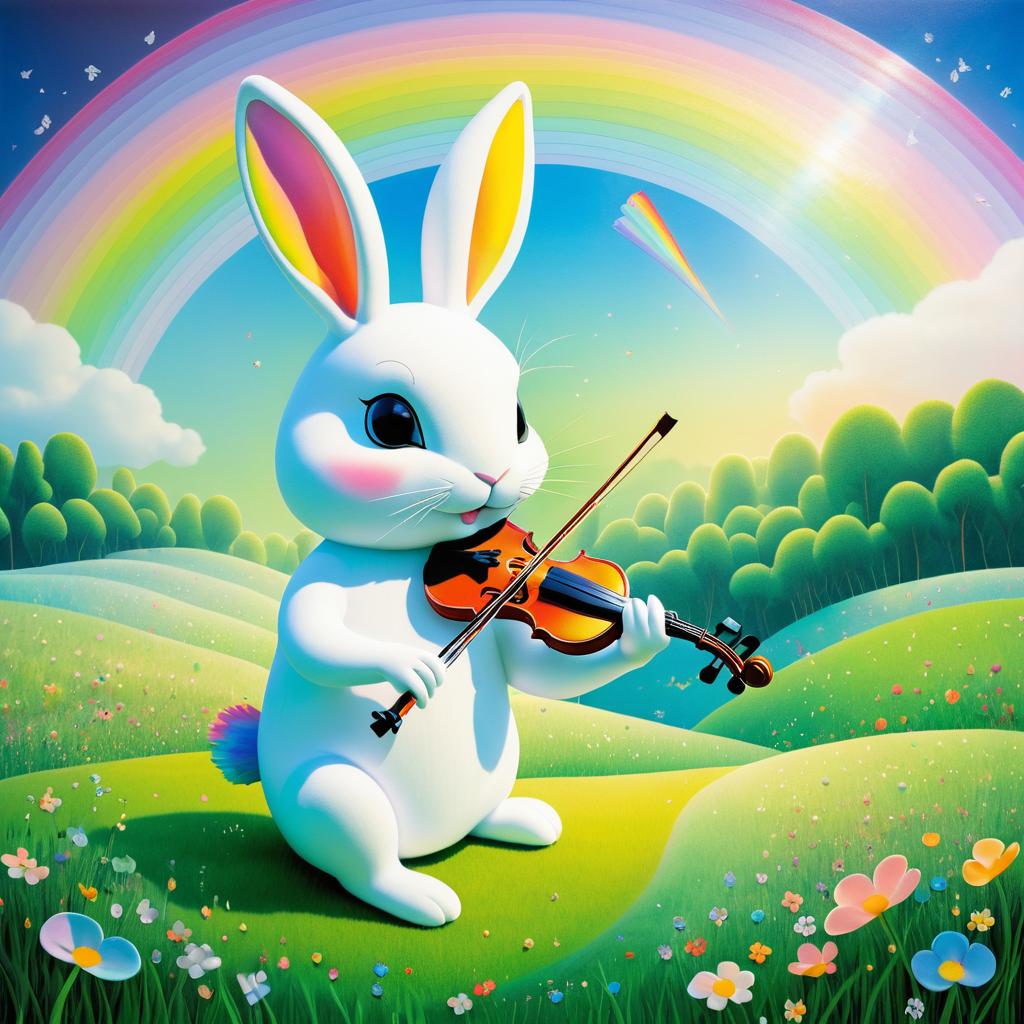 Dreamy Rabbit Violinist in Whimsical Meadow