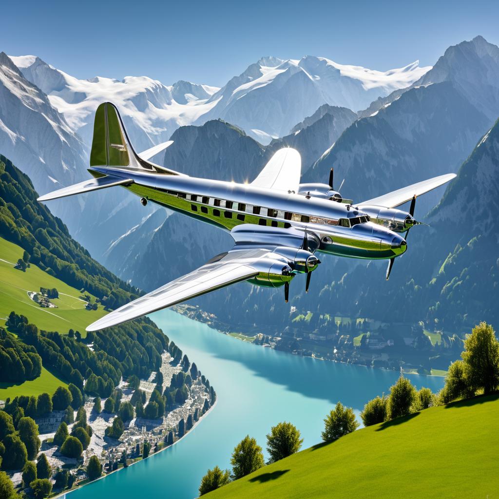 Vintage Lockheed Constellation over Alpine Peaks