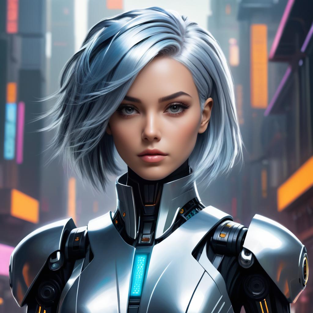 Futuristic Robot Portrait in Cyberpunk City