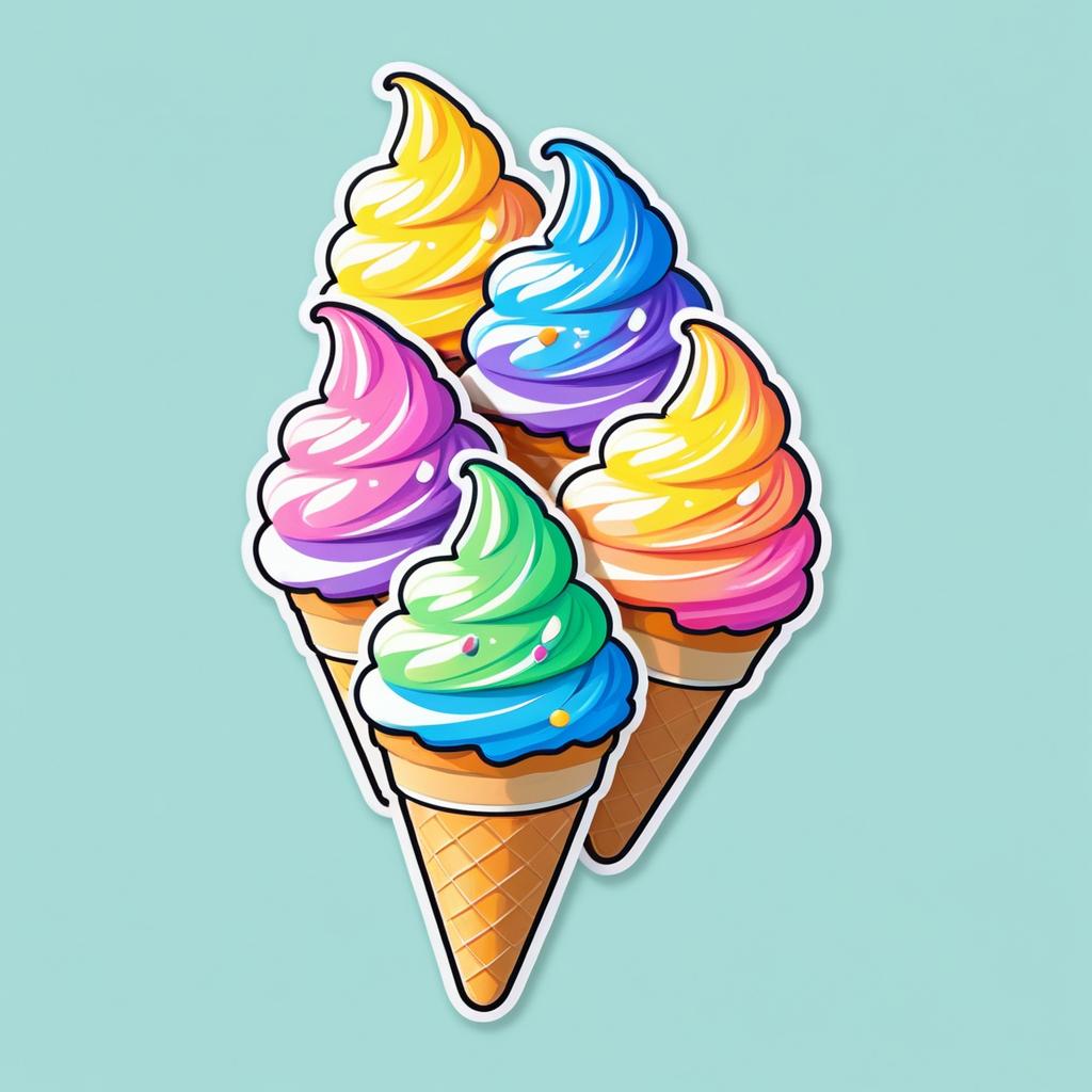 Vibrant Kawaii Ice Cream Sticker Design