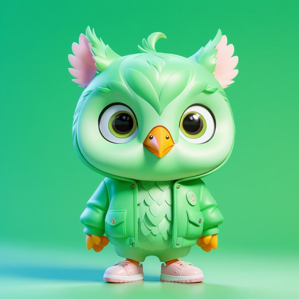 Charming 3D Cartoon Owl in Chibi Style