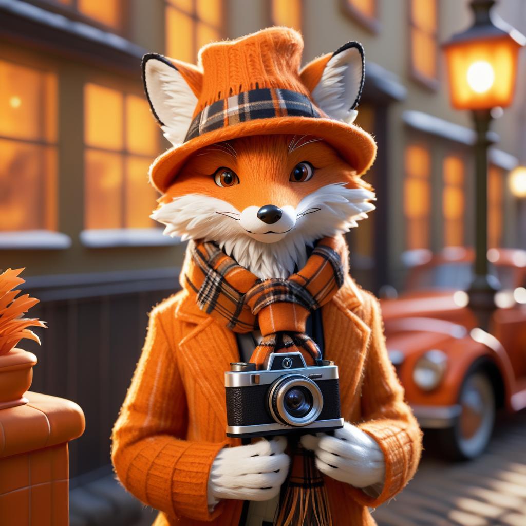 Whimsical 3D Fox in Fedora and Scarf