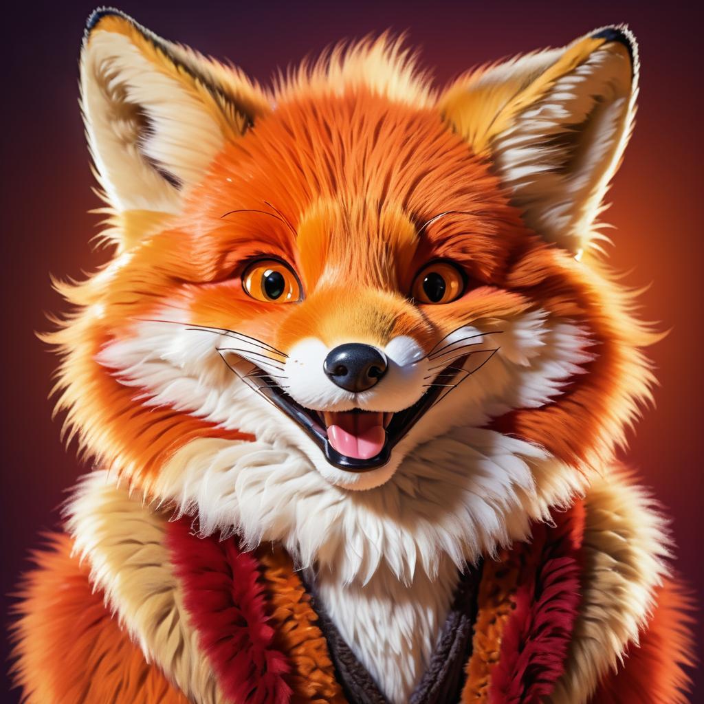 Cheerful Cartoon Fox in Tiny Vest