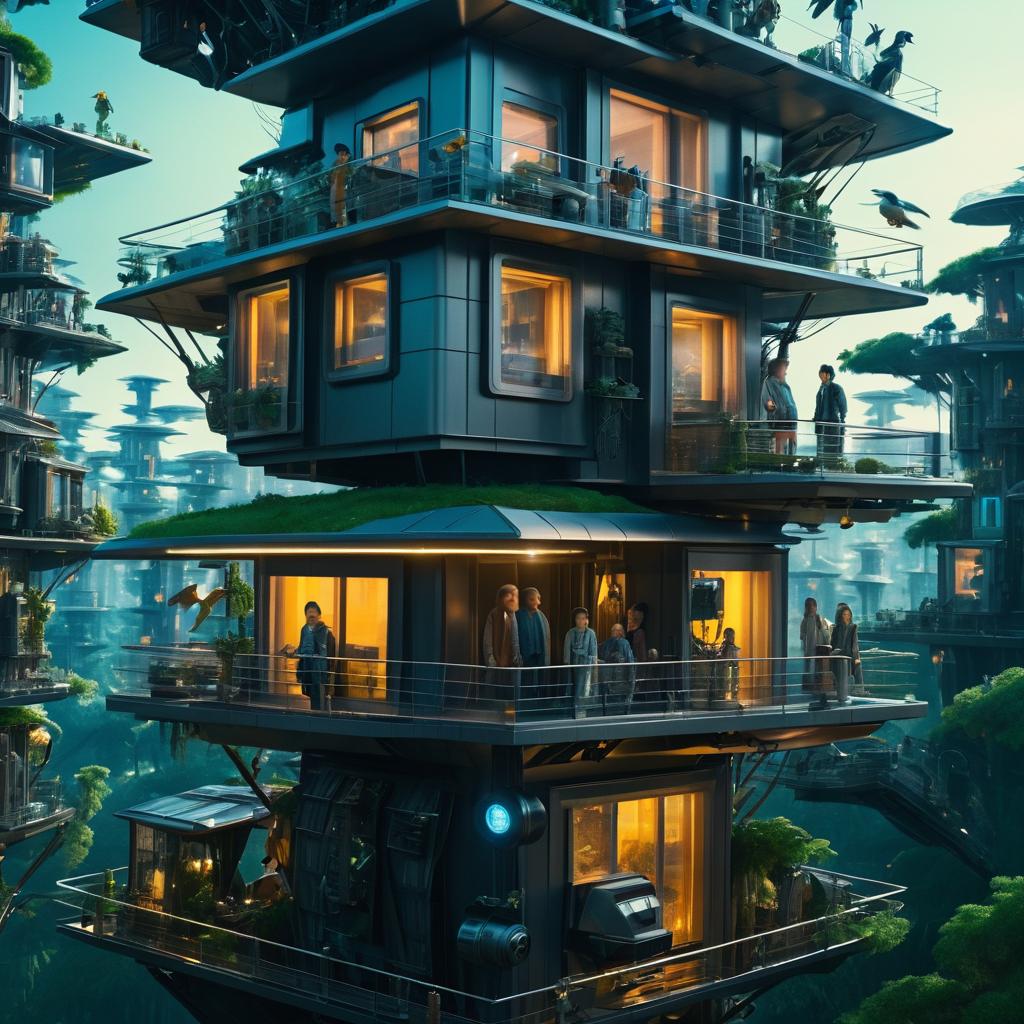 Futuristic Treehouse Family in Sci-Fi Setting