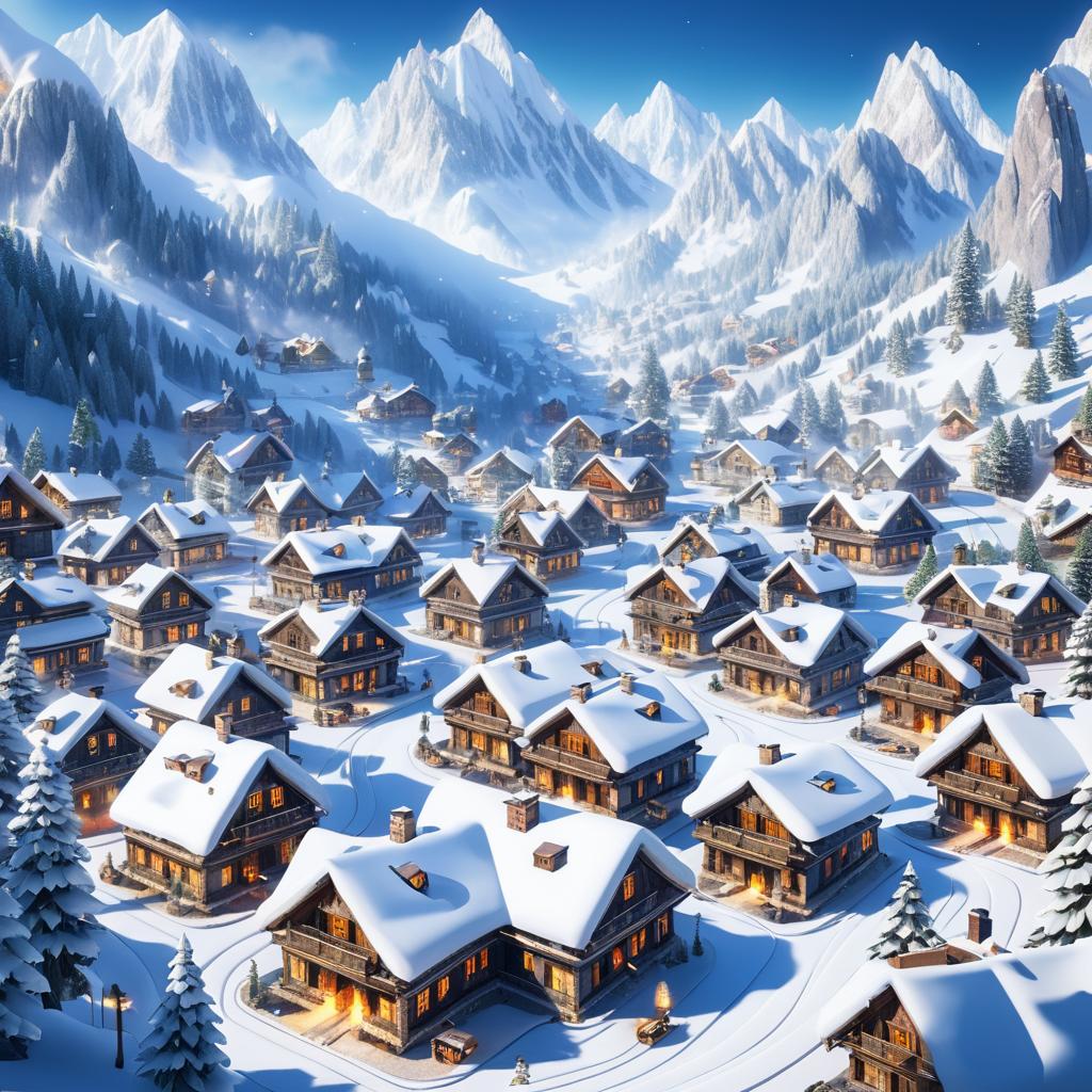 Snowy Mountain Village Bird's-Eye View