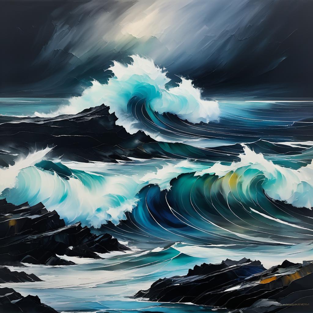 Dynamic Abstract Stormy Ocean Art