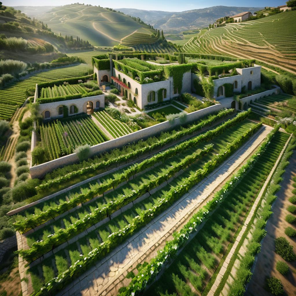 Aerial View of Lush Vineyard Landscape