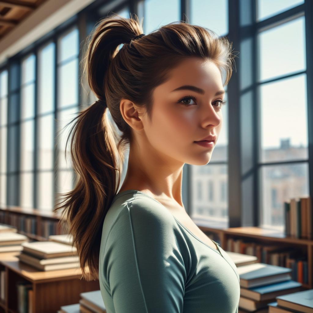 Brunette Beauty in Modern Library Portrait