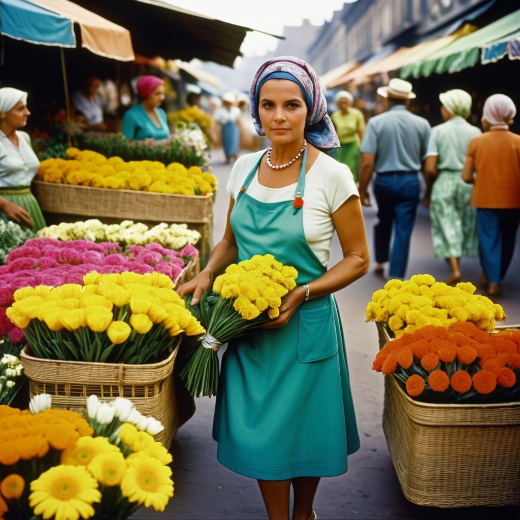 Vibrant 1960s Market Scene in Focus