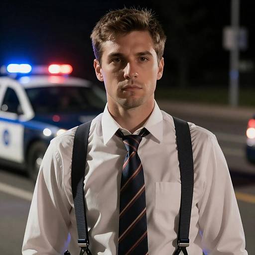 Serious Man in Police Light Setting