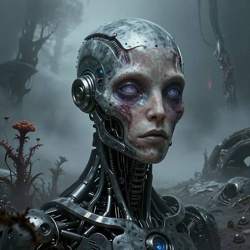 Haunting Android Portrait in Giger Style