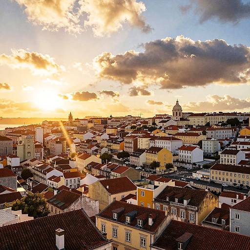 Lisbon Skyline Watercolor Sunset