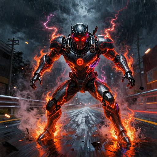 Neon Street Racer in Stormy Night